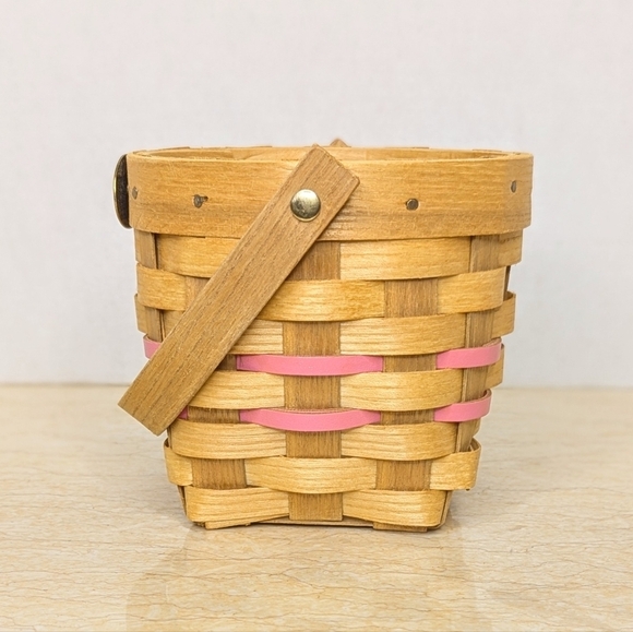 Vintage Peterboro Pretty In Pink  Gingham Liner Woven Small Feminine Basket - Picture 5 of 15